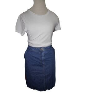 Boden Denim Mini Skirt Blue Jean Skirt with Side Stripe Pockets Women’s Size 12R
